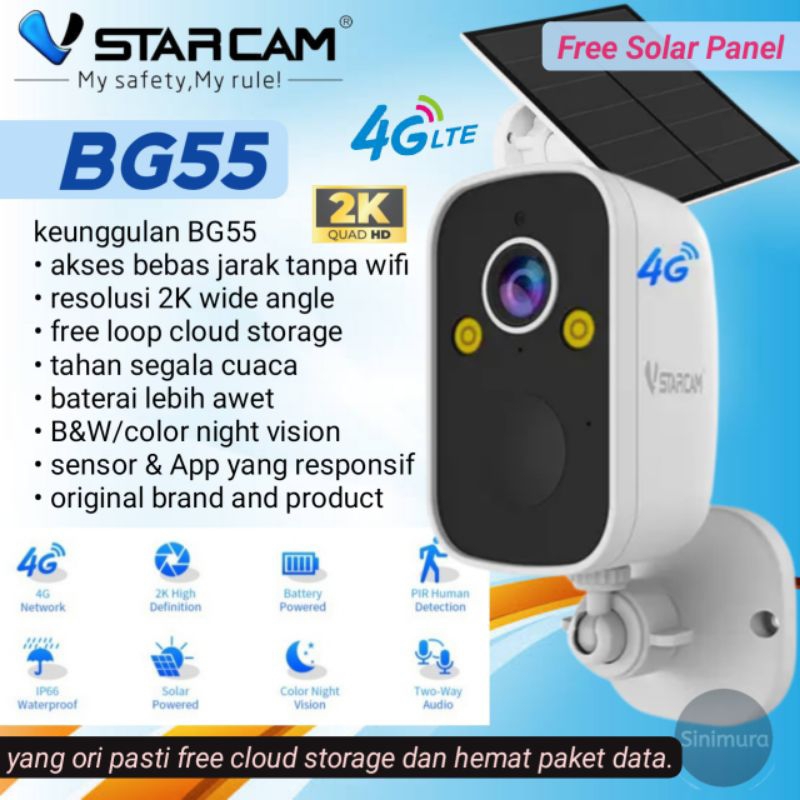 cctv outdoor 4G Vstarcam BG55 cctv 2K solar panel