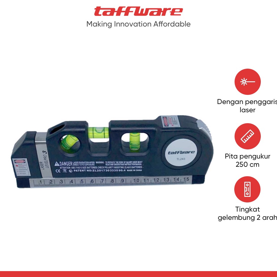 

Limited Taffware LEVELPRO3 Penggaris Laser Horizontal Vertical 25CM Waterpass TL243 Black