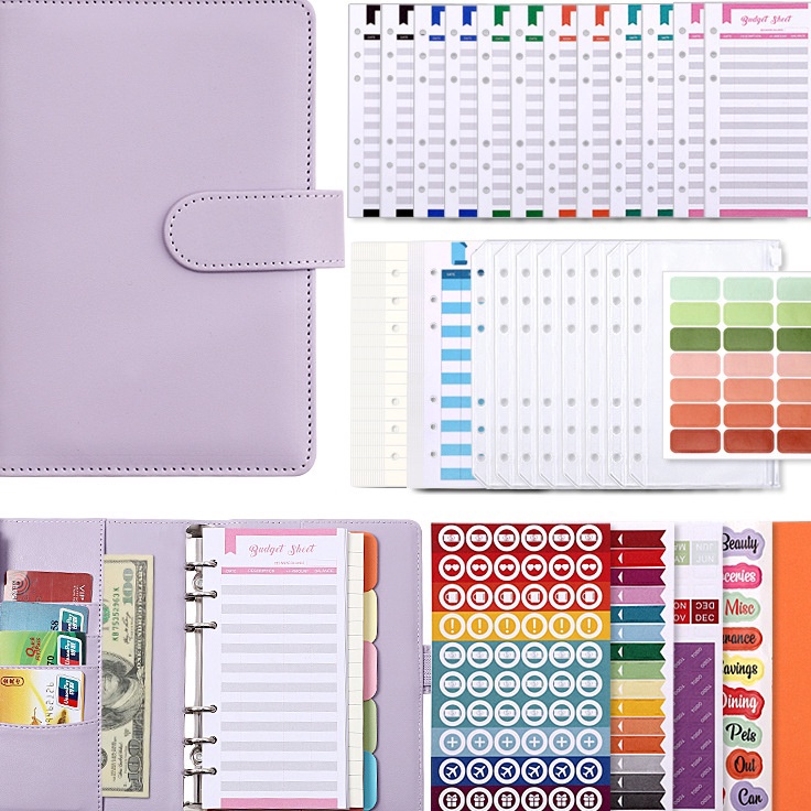 

Kualitas Terkini SALEA6 Budget Binder Deluxe Set PU Kulit buku harian buku catatan perencana tahun Ritsleting Folder Penyimpanan Uang Tunai Amplop Uang Organizer