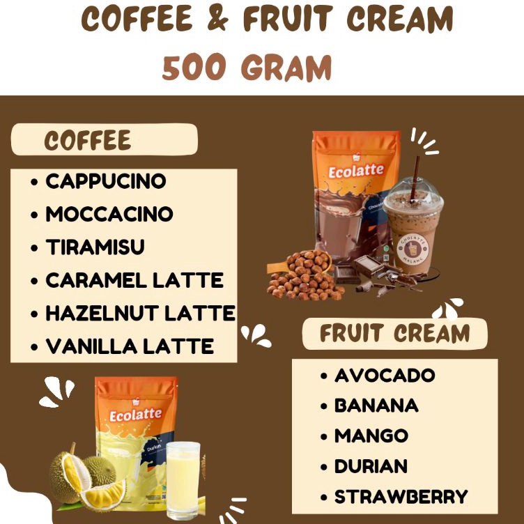 

Promo Keren ECOLATTE POWDER 5gr VARIAN COFFE FRUIT CREAM