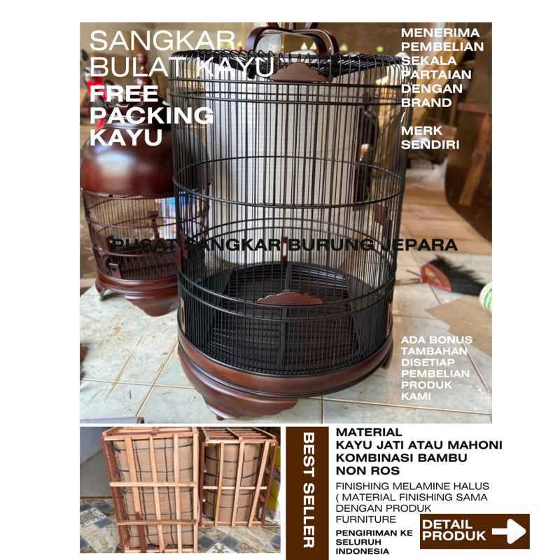 sangkar murai halusan asli Jepara dari Pusat Sangkar Burung Jepara material kayu kombinasi bambu non