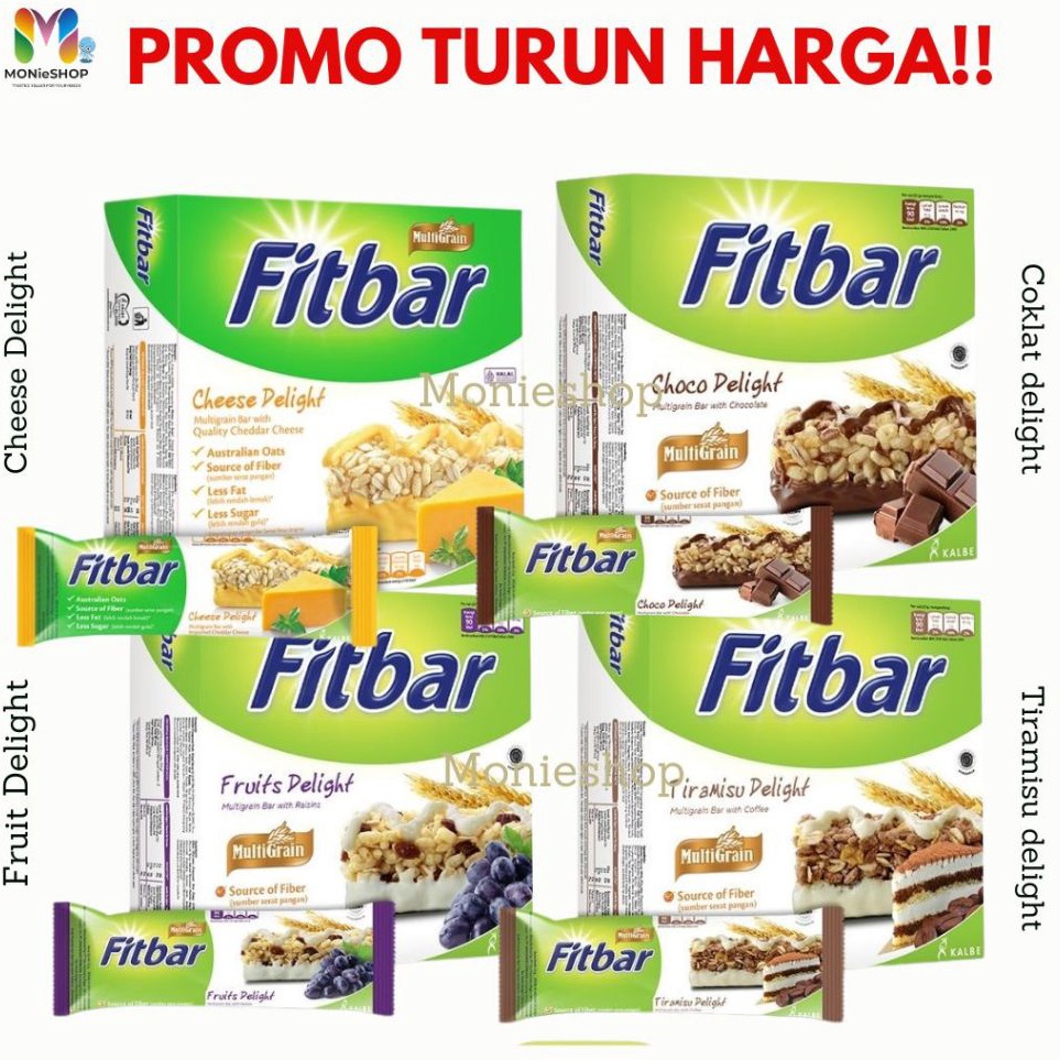 

Harga Grosir Fitbar 5X22grisi 12x22gr tiramisu coklat nuts fruit cemilan sehat Fitbar Kalbe