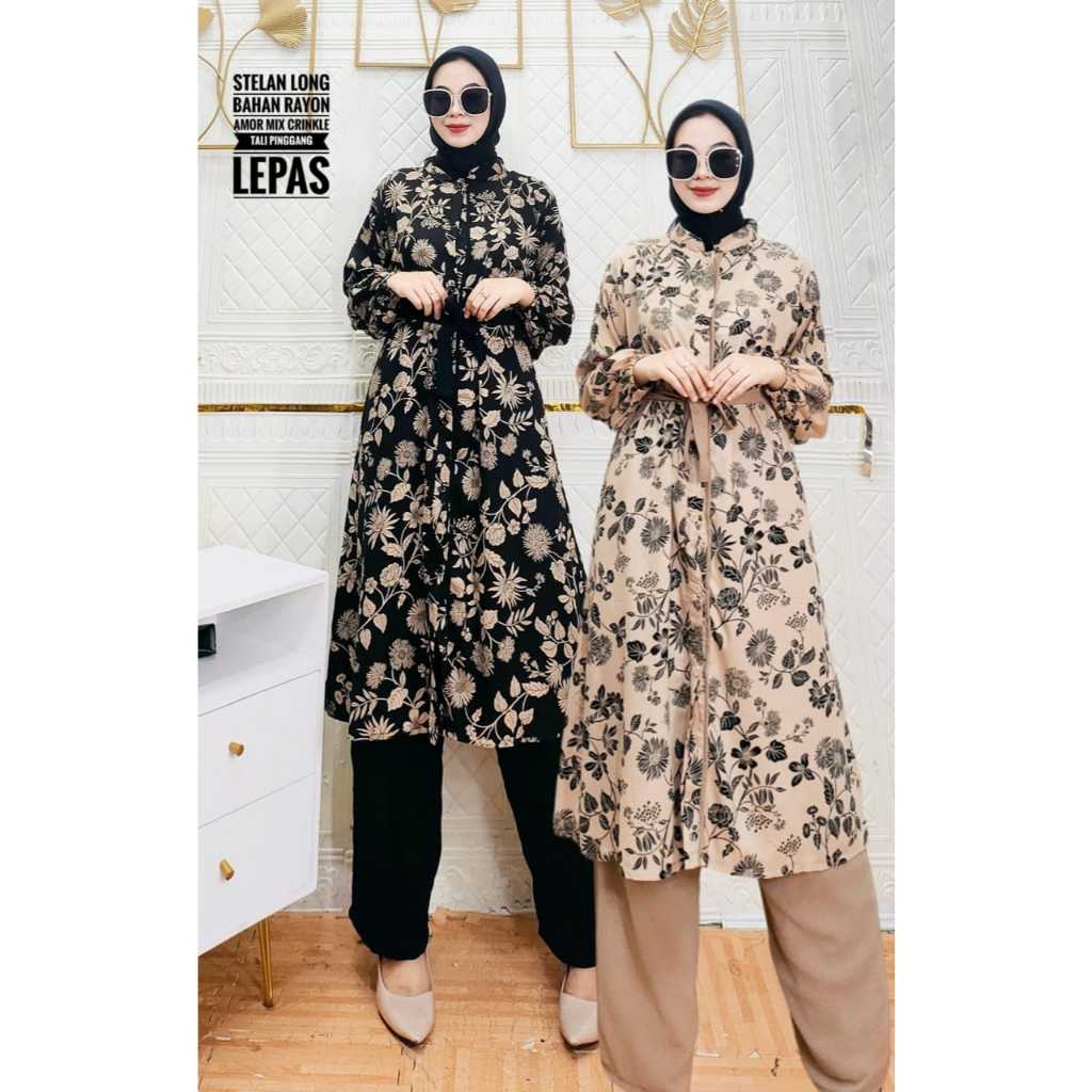 MOANA SET TUNIK WANITA MOTIF BARU // SETELAN LONG TUNIK DRESS RAYON // ONE SET MOTIF TUNIK KEKINIAN 