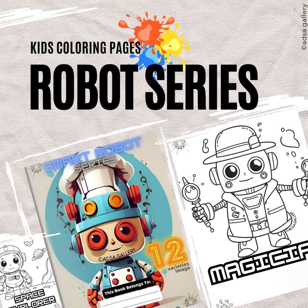 

Seri Robot Cerdas, Buku Gambar eksklusif tinggal print, terdiri dari 12 gambar Robot Mewarnai Anak yang Dapat Dicetak, Unduhan Digital