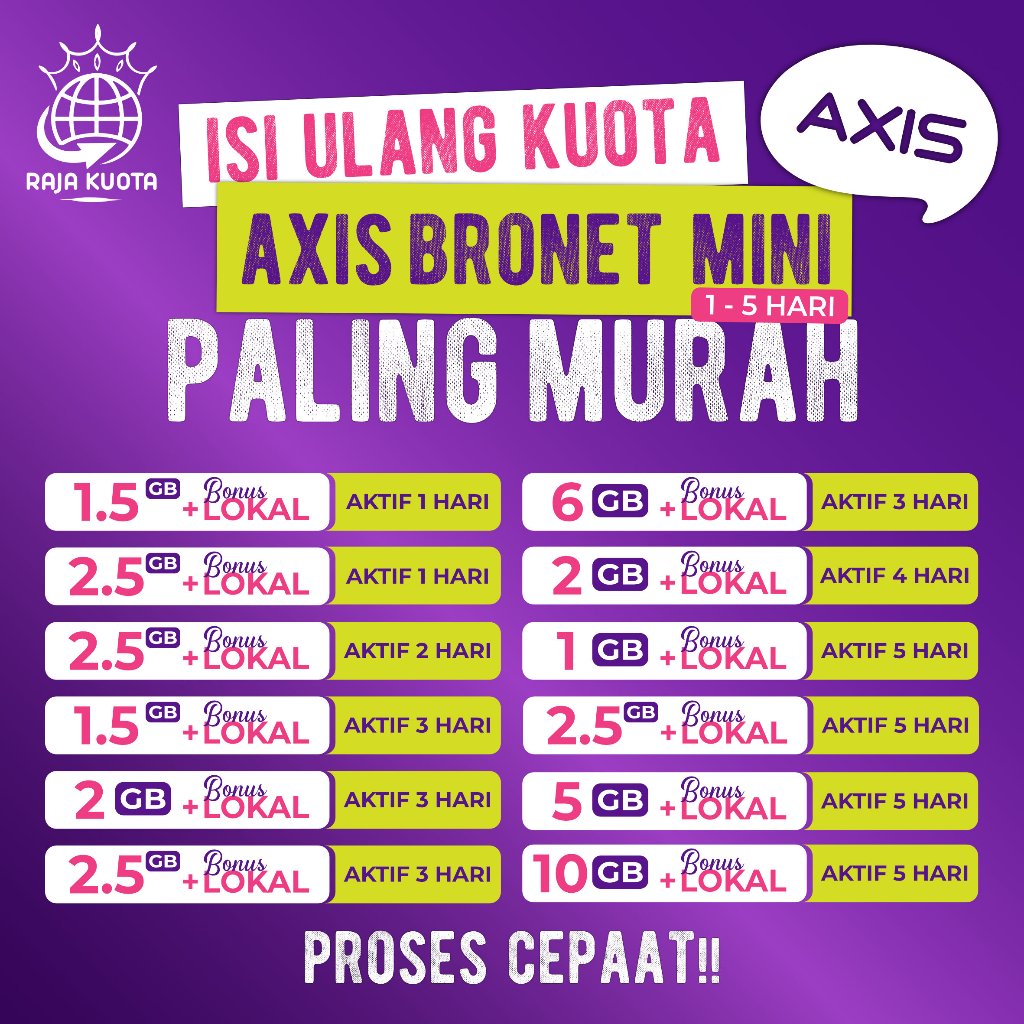 Isi ulang inject kuota axis mini harian 1 hari 2 hari 3 hari 5 hari 7 hari