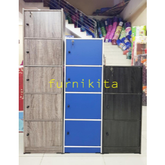 LEMARI RAK BUKU SERBAGUNA SUSUN 5 KAYU DENGAN KUNCI