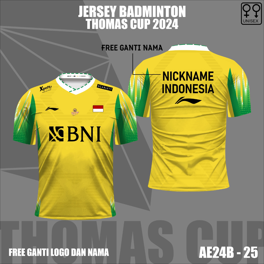 Jersey badminton piala Thomas Uber cup 2024 baju kaos bulutangkis Indonesia