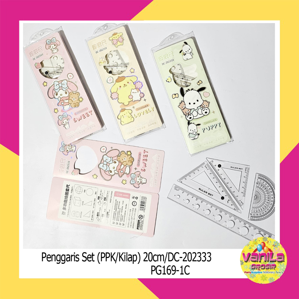 

(1Set) Penggaris Set Motif GoodLuck, penggaris 4 in 1, penggaris fancy 20 cm, penggaris lucu