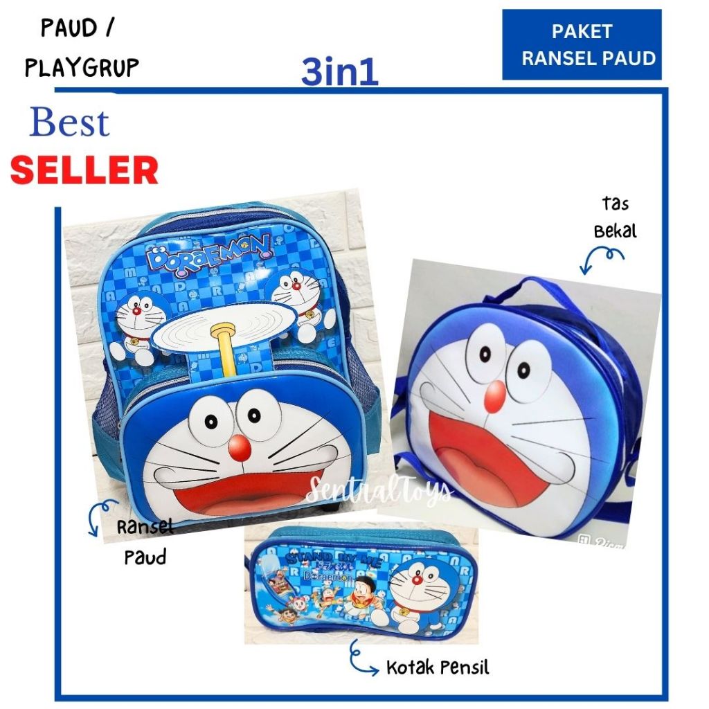 Tas Ransel Paud / Preschool / Playgrup DORAEMON Kotak Pensil Tas Bekal Lunch Bag Doraemon