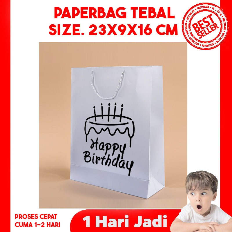 

(PUTIH) Tas Kertas Ulang Tahun Anak 23x9x16 cm / Paper Bag Kado Ultan Souvenir Wedding / Paper Bag Ulang Tahun Murah / Paperbag Ultah Anak - Anak