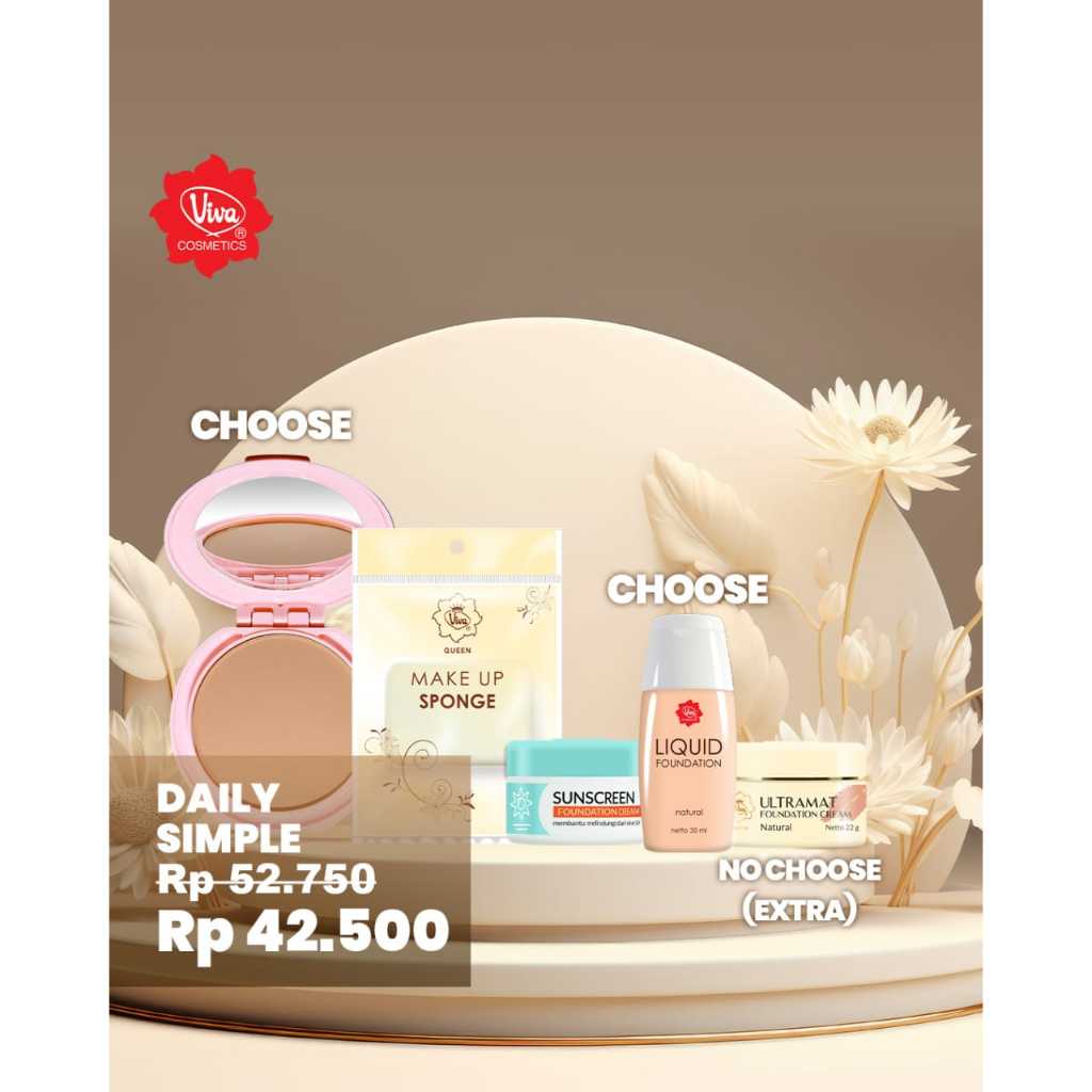 Paket 1 Viva Sunscreen Foundation, 1 Viva Compact Bright Beauty, 1 Viva Liquid Foundation, 1 Viva Ma