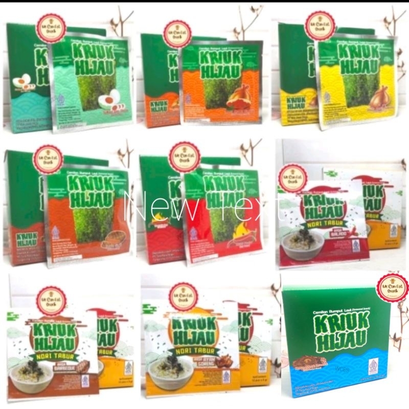 

Cemilan Rumput Laut Kriuk Hijau Nori Goreng Aneka Rasa Box (Isi 12 Pcs)