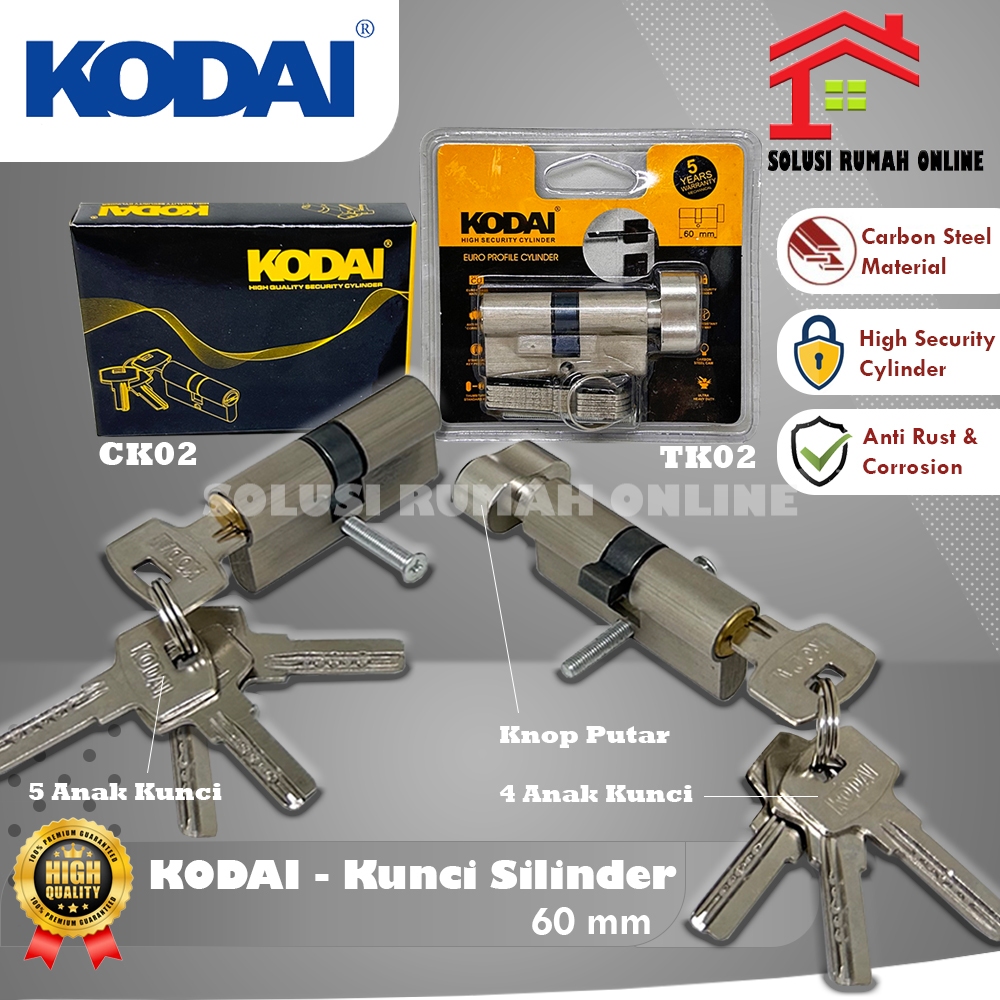 KODAI Silinder Anak Kunci Pintu Kuningan Knob Putar / Cylinder Lock