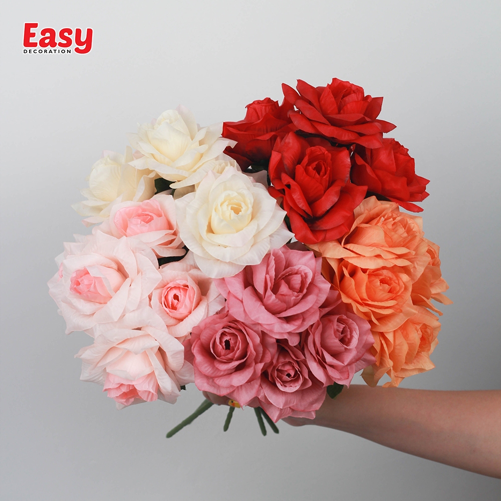 EASY DECORATION Bunga Mawar Plastik Tangkai x5 Bunga Rose Bush Plastik Hias Artificial