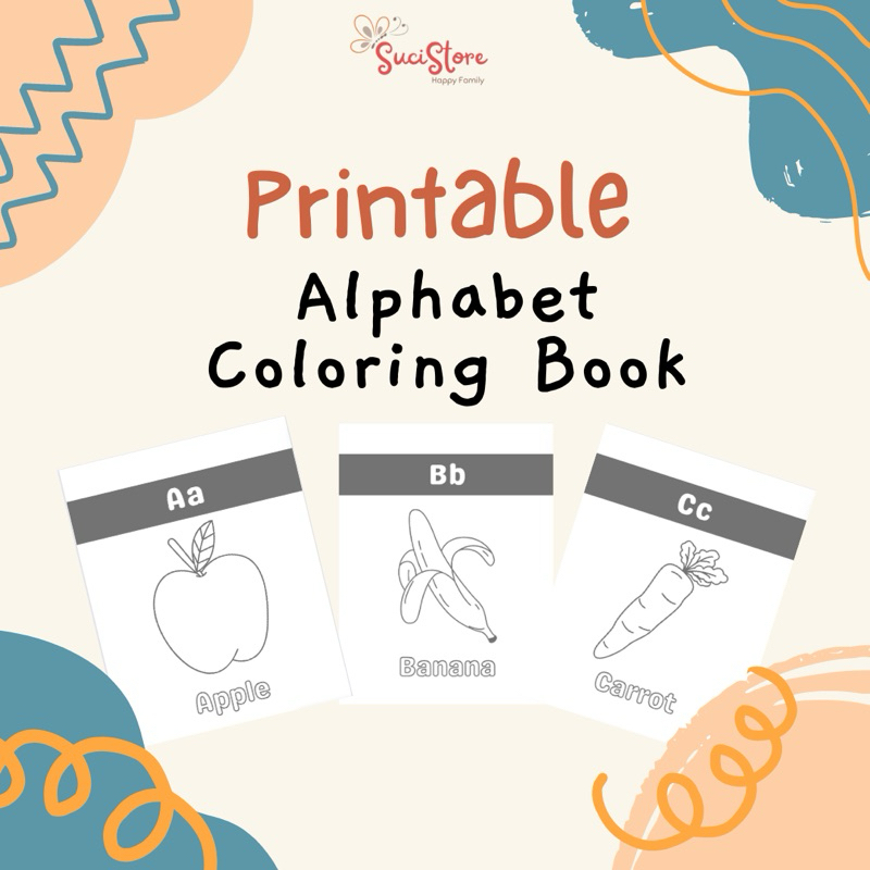 Digital Produk Printable Alphabet Coloring Book (Printabel mewarnai alfabet)