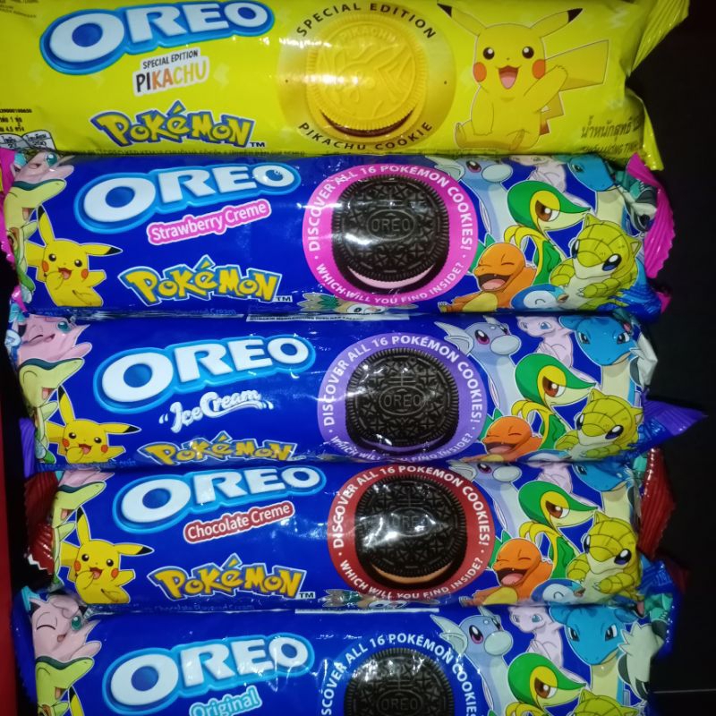 

OREO POKEMON Biskuit Sandwich Chocolate & Banana Cream/Strawberry/Chocolate/Original/ice Cream 119.6 gr