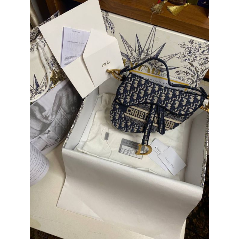 nego preloved rec 2022 christian dior saddle bag blue oblique jacquard