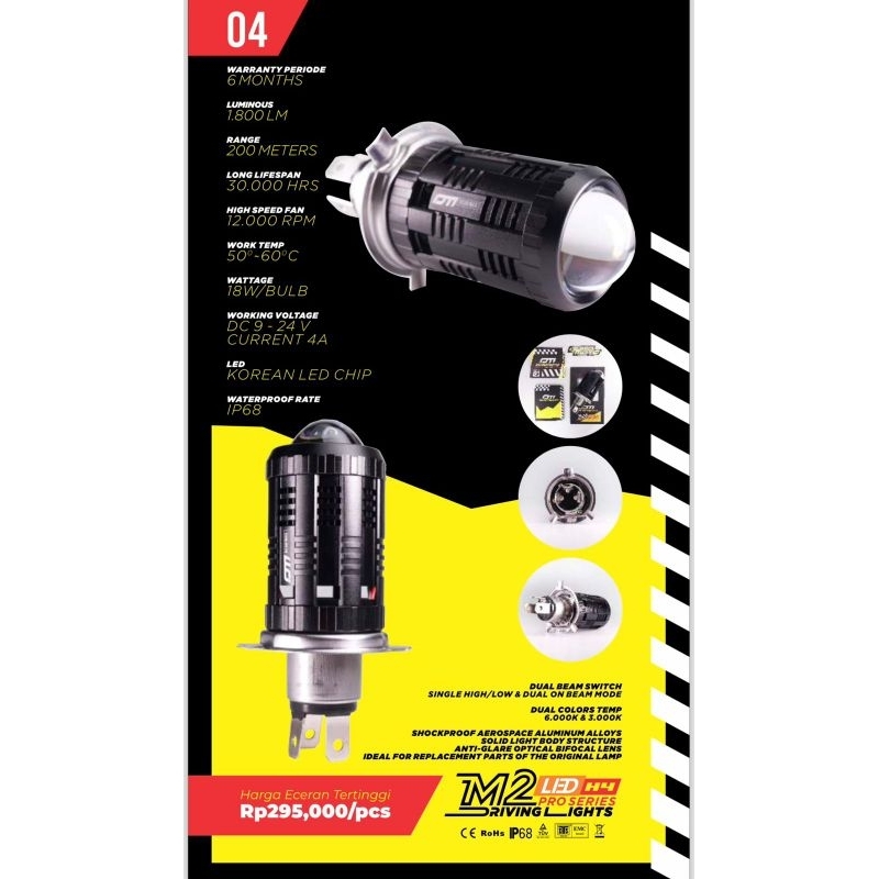 Duromoto M2 Pro 18watt Lampu H4 Mobil Motor MT25 Vixion Byson Ninja RR Vespa Verza Pulsar BMW G310GS