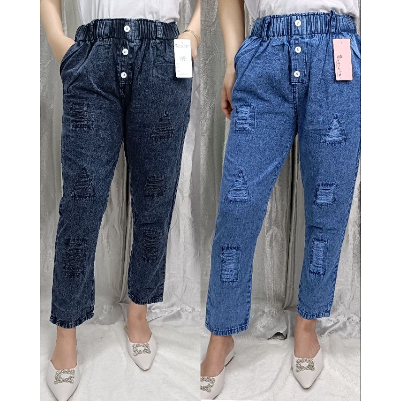 Celana Panjang Wanita Jeans Rippet Kancing 3 Non Strecth Simple Me/Celana Panjang Jeans Non Stretch 