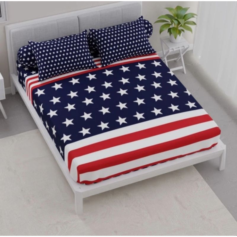 SPREI KING CALIFORNIA FITTED 180X200 STAR & STRIPE