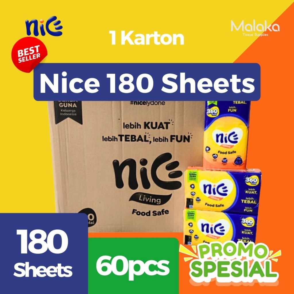 [KARTON] Tisu Wajah Nice 180 Sheets - 1 Karton