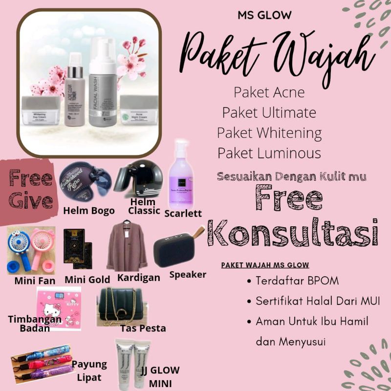 PAKET WAJAH MS GLOW ORIGINAL 100% FREE HELM BOGO/CLASSIC