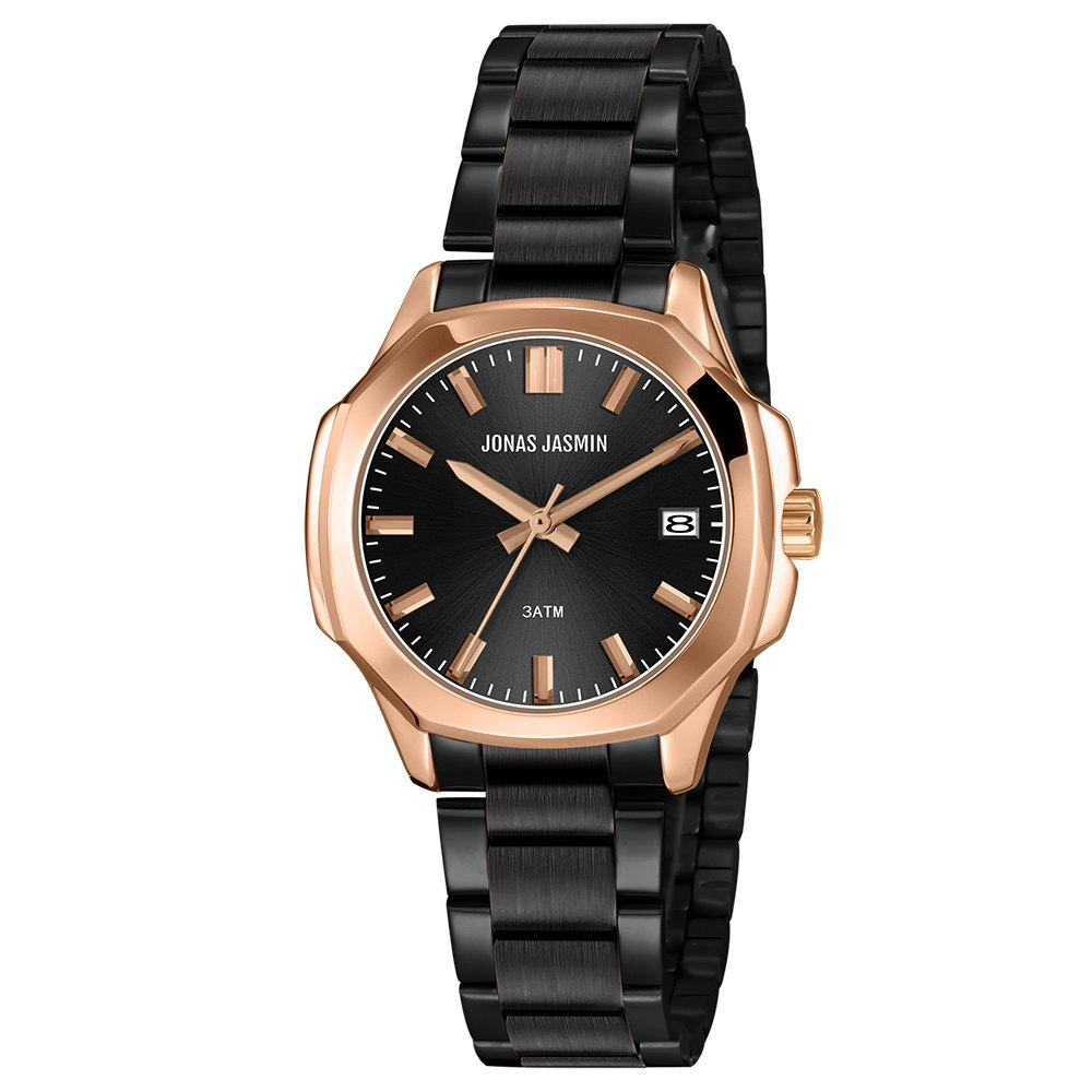 Jonas Jasmin 2272 Analog Jam Tangan Wanita Anti Air All Stainless Warna Black Rose Gold