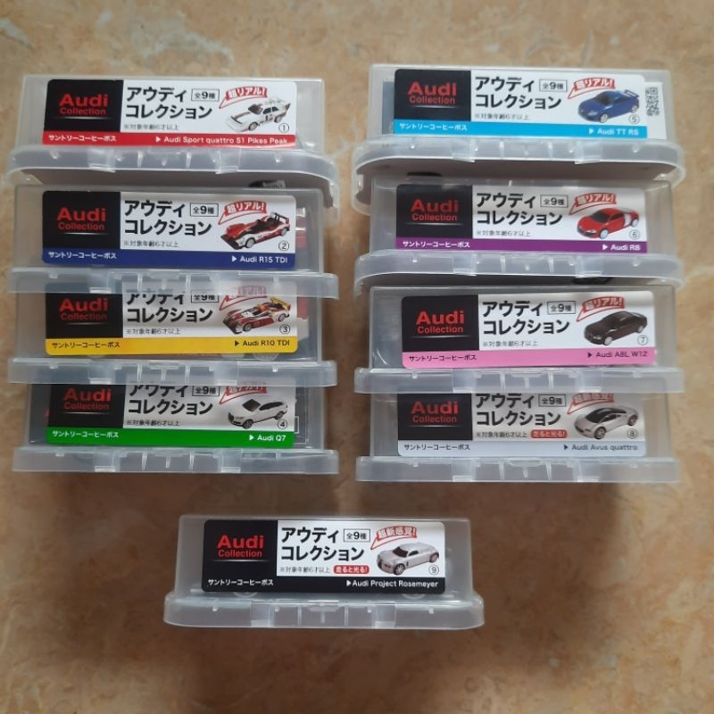 Diecast Suntory Coffee Boss Audi Collection Fullset 9 Pcs Pullback LED Light
