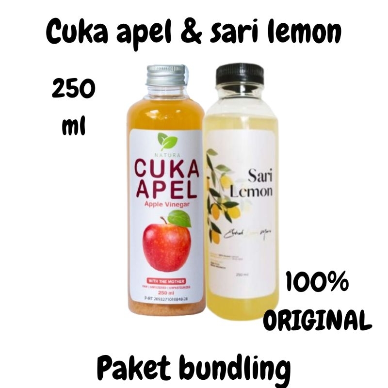 

paket bundling 2 botol - 1 botol sari lemon original 250ml - 1 botol cuka apel organik murni 250 ML murah/cuka apel original premium & sari lemon original premium 250 ml BPOM