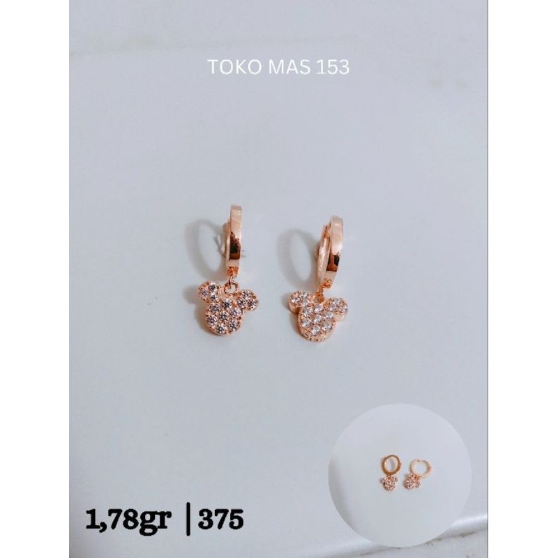 WAJIB TANYA STOCK Realpict Anting Jepit Mickey Mouse Model Fashion Emas Asli Kadar 375
