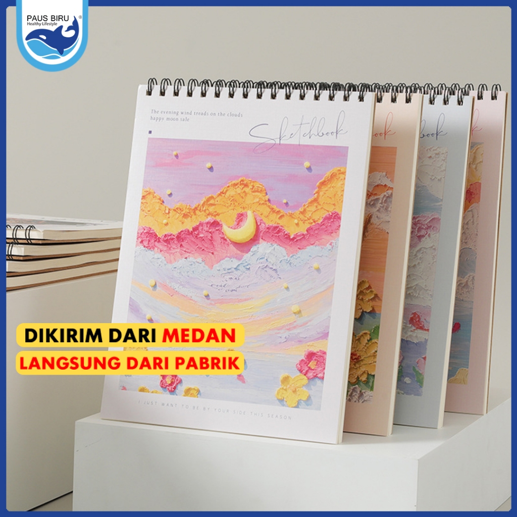 

Paus Biru-Sketchbook A4 Aesthetic Buku Gambar Vertikal Jilid Spiral 45Lembar/90Halaman Painting Book