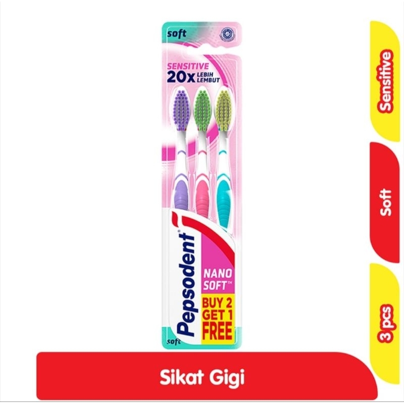 Sikat gigi pepsodent nano soft sensitive isi 3pcs