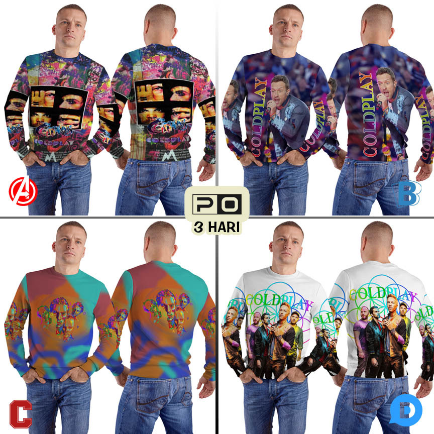 Crewneck Coldplay Band Sweater Fullprint Bahan Polyester Jersey | SKU-2499505