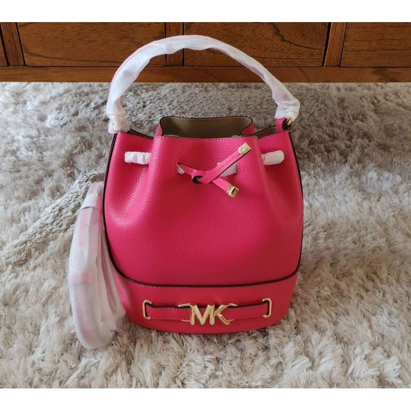 new tas michael Kors Reed bucket belted med electrik pink original authentic bag
