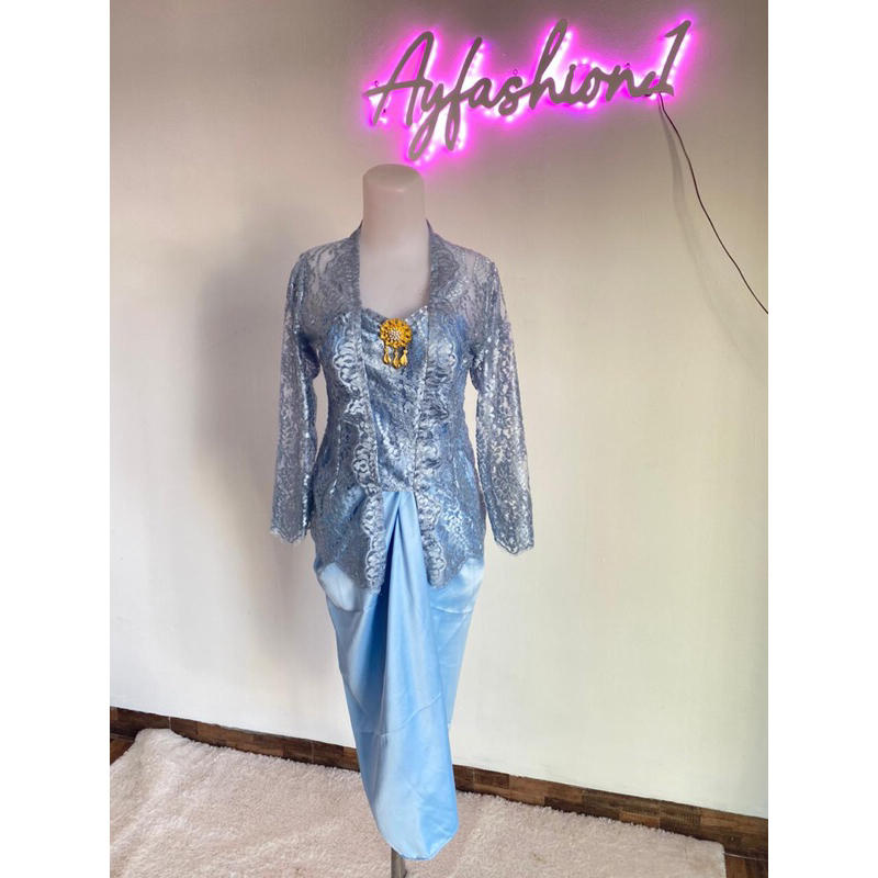 AYF_ONE SET KEBAYA METALIC + ROK LILIT SOFT BLUE