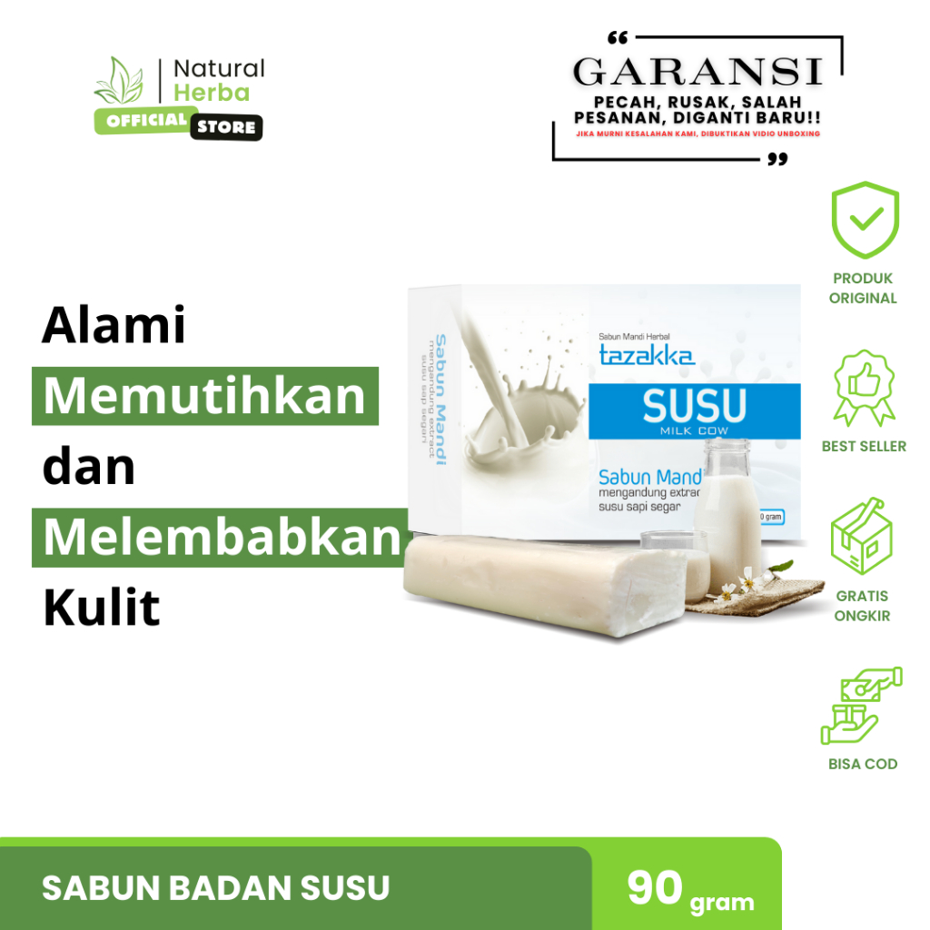 Sabun SUSU Pemutih Badan BPOM dan Pemutih Wajah Permanen dari Tazakka berat 90gram Pemutih Tanpa Sun