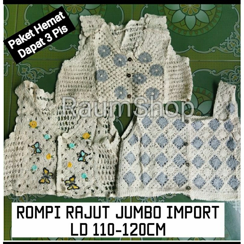 VEST RAJUT Wanita JUMBO (Paket Hemat 3 Pcs) Terbaru KOREA LACE Kancing Depan Import Ld 110Cm Motif B