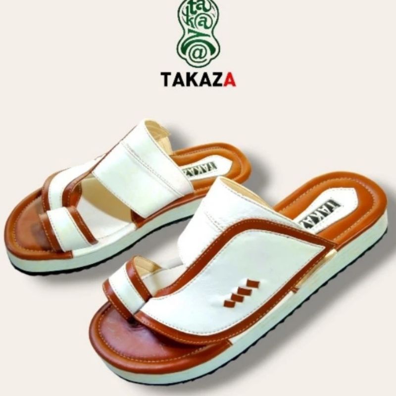 SANDAL KULIT MODEL YAMAN PREMIUM WARNA PUTIH COKLAT