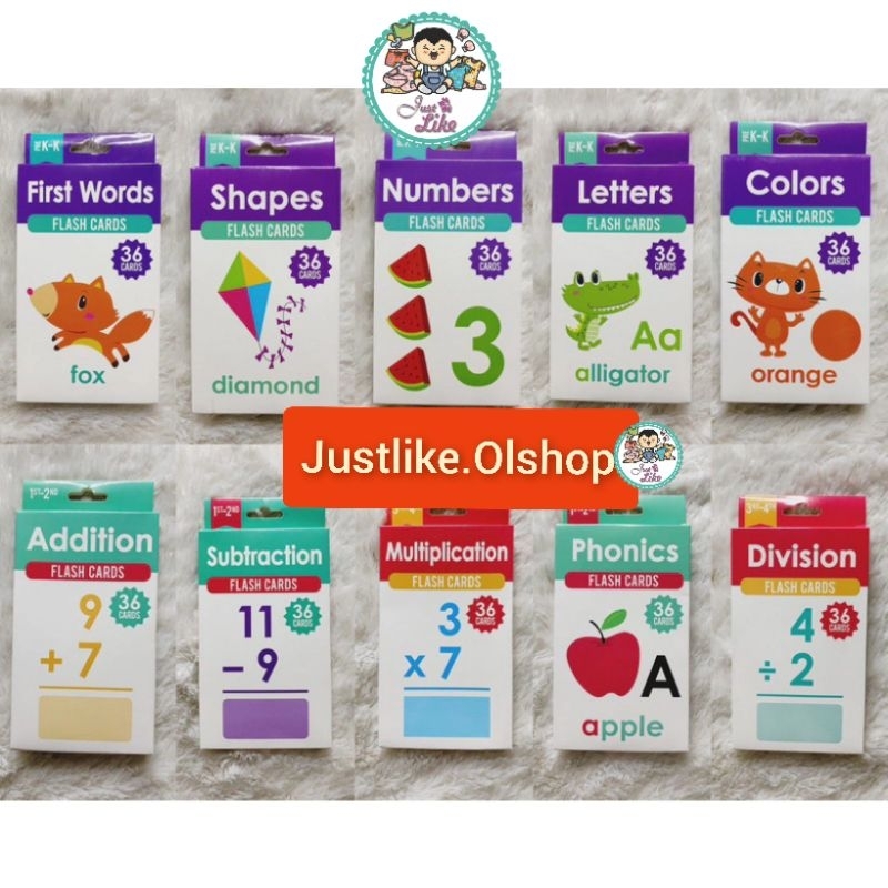 JLIKE-Flash Cards Anak / Kartu Pintar Anak Abjad Huruf Angka (Numbers & Phonics) Media Belajar