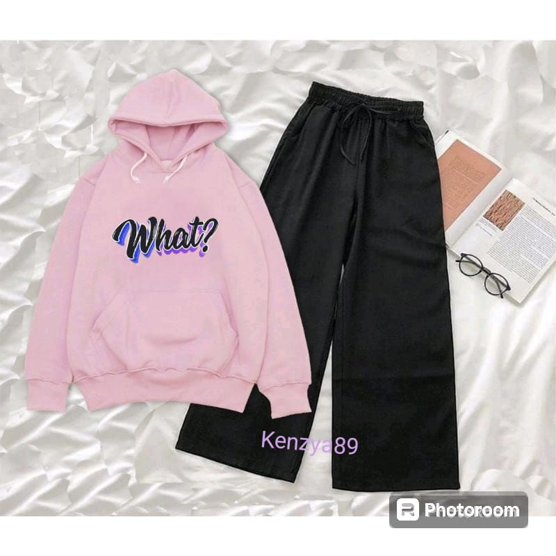Setelan Sweater Hoodie Wanita Remaja WHAT (COD)