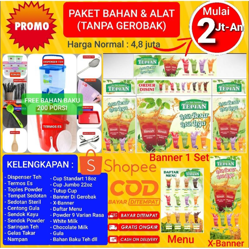 ES TEH JUMBO TEPIAN PAKET BAHAN BAKU+ALAT (TIDAK DAPAT GEROBAK)