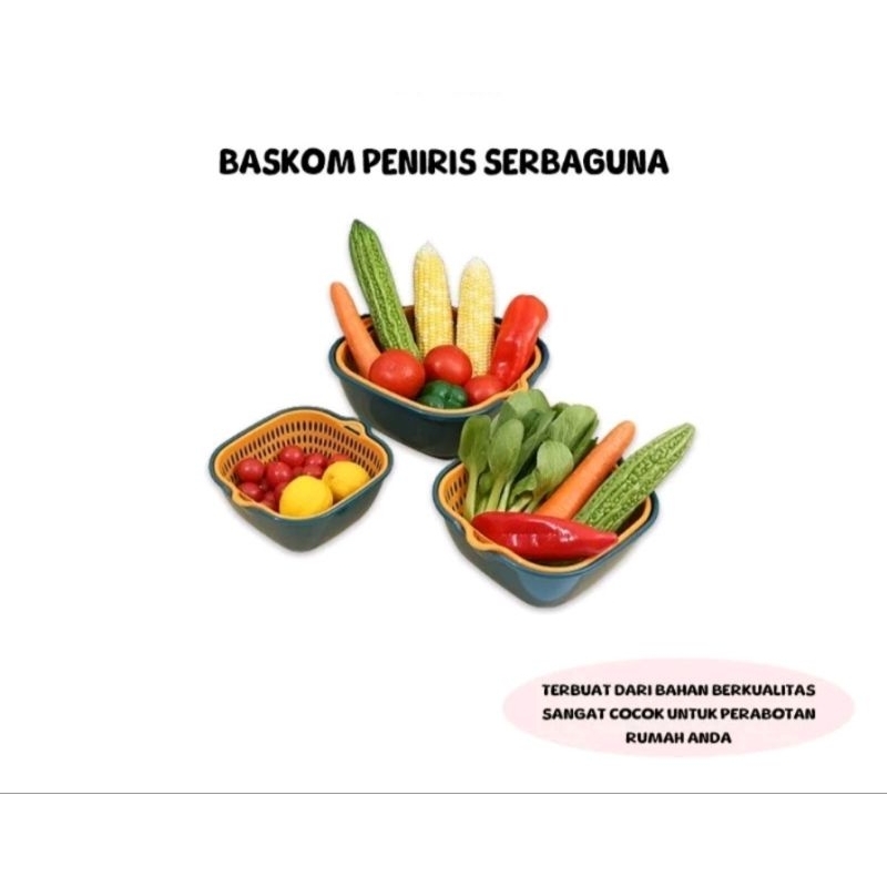 Baskom peniris sayur isi 2 set wadah pencuci sayur baskom pencuci sayur buah