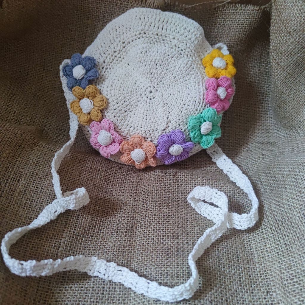 Tas rajut bulat bunga / Tas selempang / Tas rajut bunga / Tas bulat