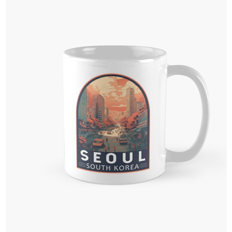Mug Gelas | Hampers | Hadiah | Seoul South Korea Illustration Travel Retro Emblem