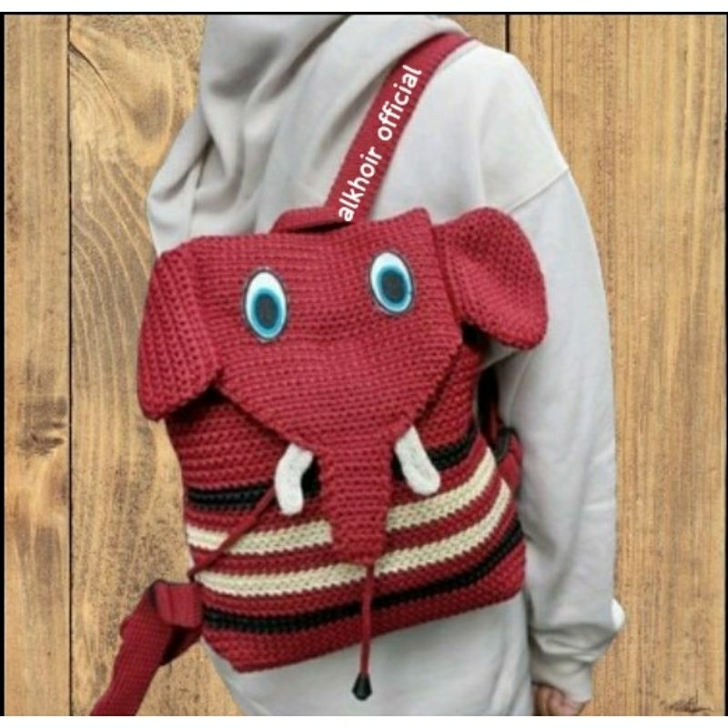 TAS RAJUT RANSEL KARAKTER GAJAH TERBARU / RAJUT RANSEL ANAK / TAS ANAK