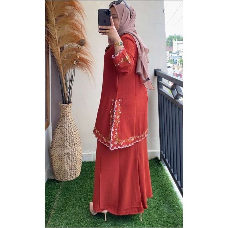 Setelan Rok Cinday Crincle Bordir