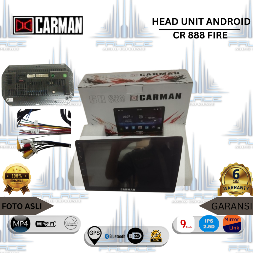 Head unit layar mobil android carman 10"- 9" inci CR 888 fire