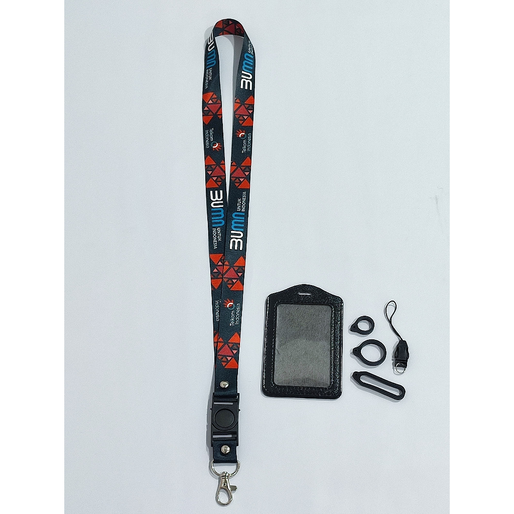 

Lanyard Premium BUMN TELKOM FREE Case Gantungan Karet Oring Cantolan / Lanyard ID Card Custom Pancawarna