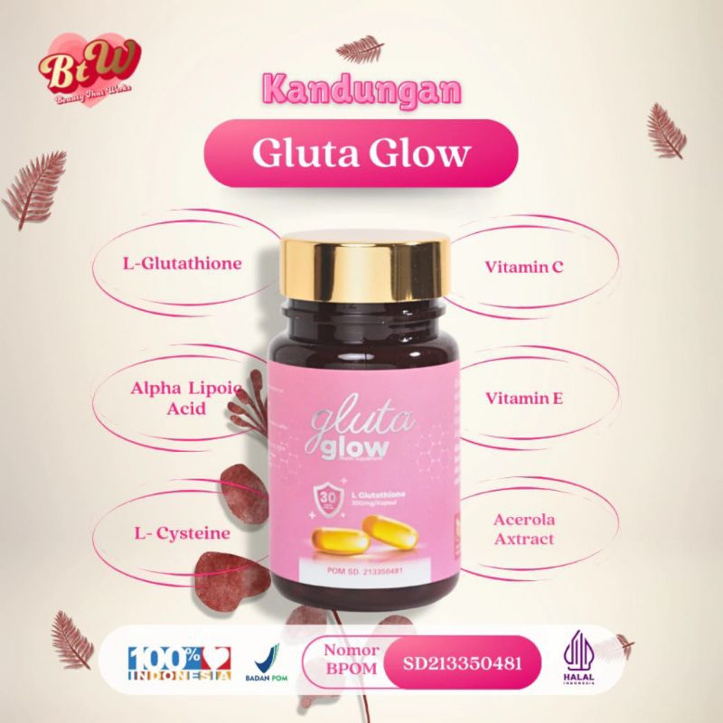 GLUTA GLOW skin up plus 30 caps//suplemen L-Glutathione 300mg vitamin c
