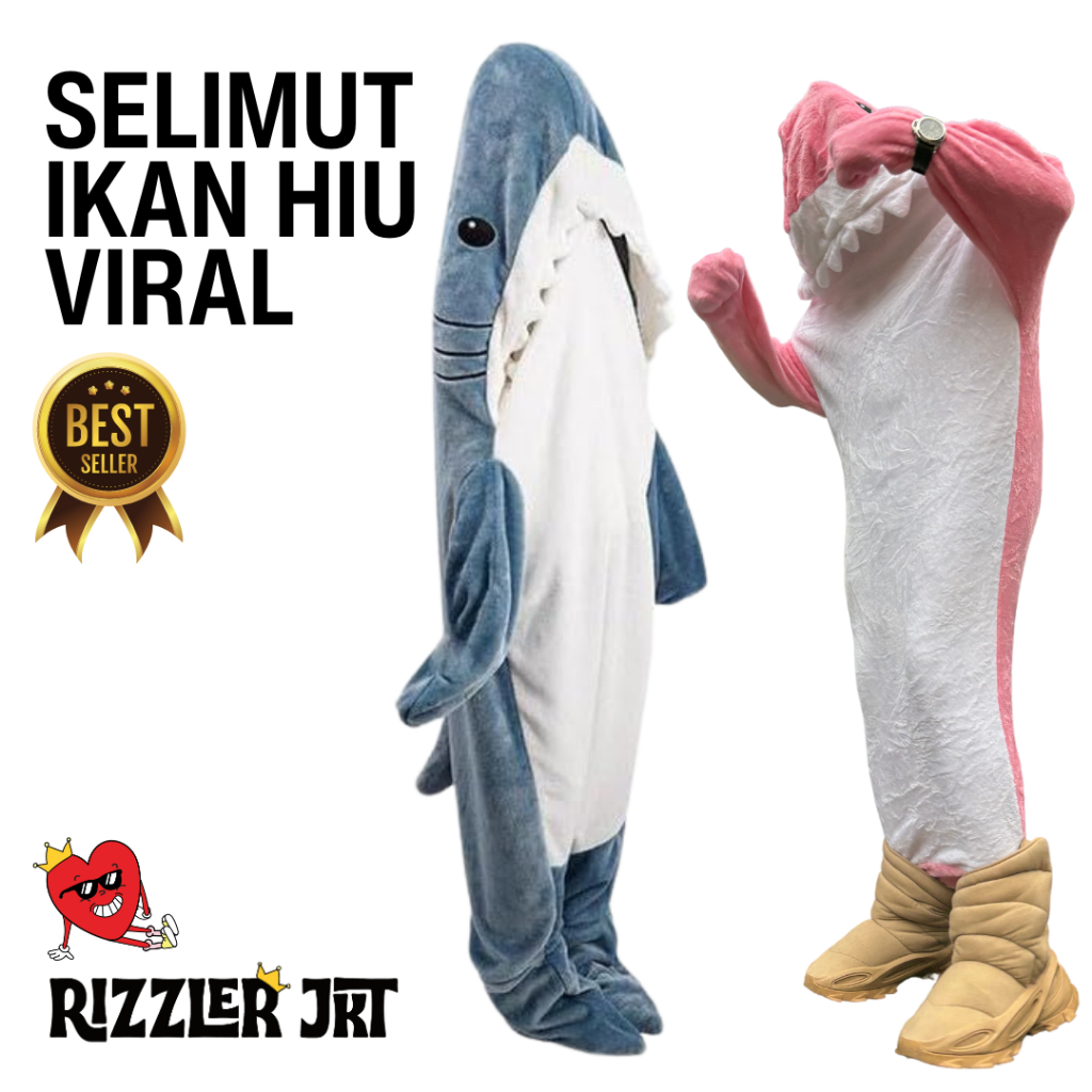 RIZZLER SELIMUT HIU SHARK BLANKET Premium Hooded Adult Swaddles/Bedong Dewasa